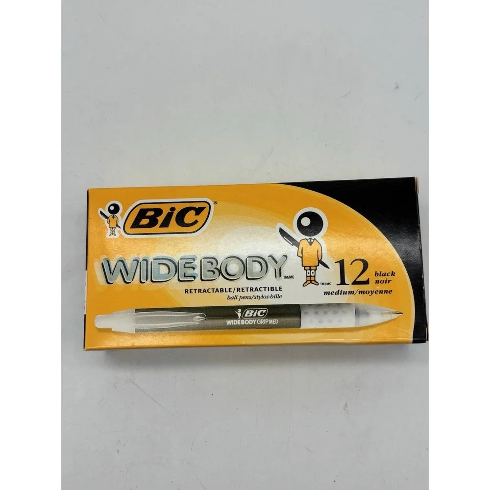 12 New Wide Body Bic Pens Black Ink Retractable Discontinued